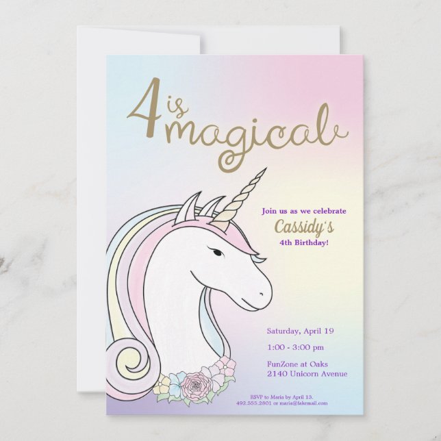 Unicorn Birthday; inbjudan till Magic Girls Party (Framsida)