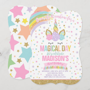 Unicorn Birthday-inbjudan till Rosa Guld Unicorn Inbjudningar