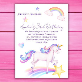 Unicorn Birthday-inbjudan Unicorn-Födelsedagsfest Inbjudningar