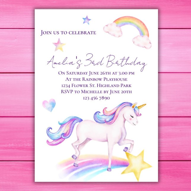 Unicorn Birthday-inbjudan Unicorn-Födelsedagsfest Inbjudningar (Skapare uppladdad)