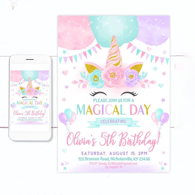 Unicorn Birthday-inbjudan, Unicorn-inbjudan Inbjudningar (Skapare uppladdad)