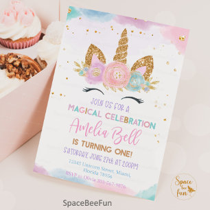 Unicorn Birthday-inbjudan Unicorn Party Magic Inbjudningar