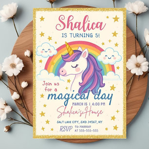 Unicorn Birthday-inbjudan, Unicorn Rainbow Girl Inbjudningar