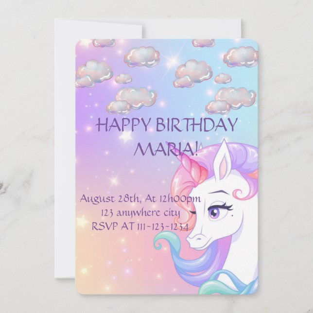 UNICORN BIRTHDAY INBJUDANDE, DIGITAL DOWNLOAD SPARA DATUMET (Framsida)
