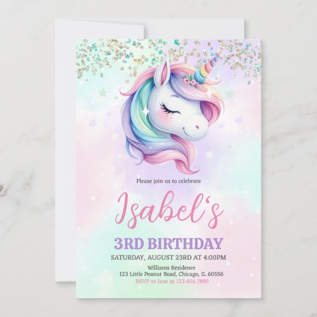Unicorn Birthday Inbjudningar (Framsida)