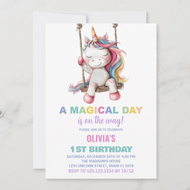 Unicorn Birthday-inbjudningar Inbjudningar (Framsida)