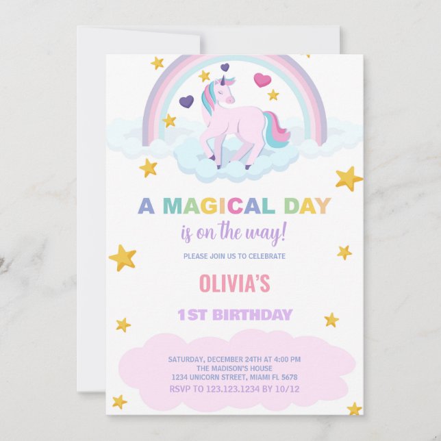 Unicorn Birthday-inbjudningar Inbjudningar (Framsida)