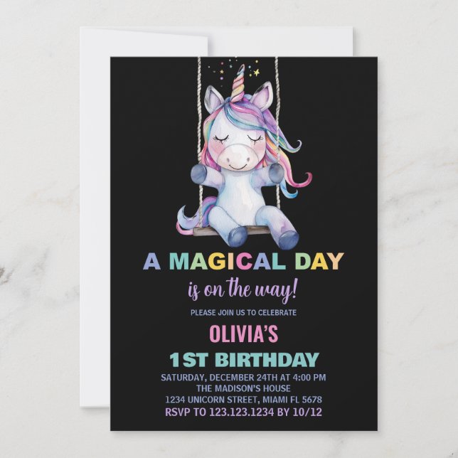 Unicorn Birthday-inbjudningar Inbjudningar (Framsida)