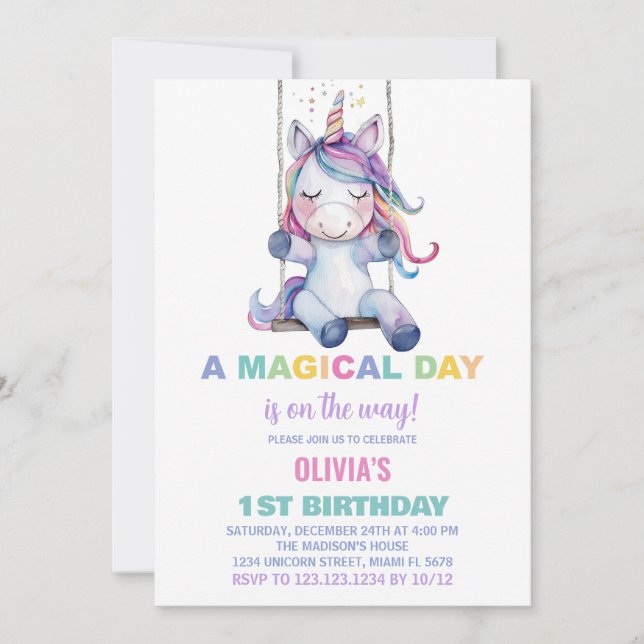 Unicorn Birthday-inbjudningar Inbjudningar (Framsida)