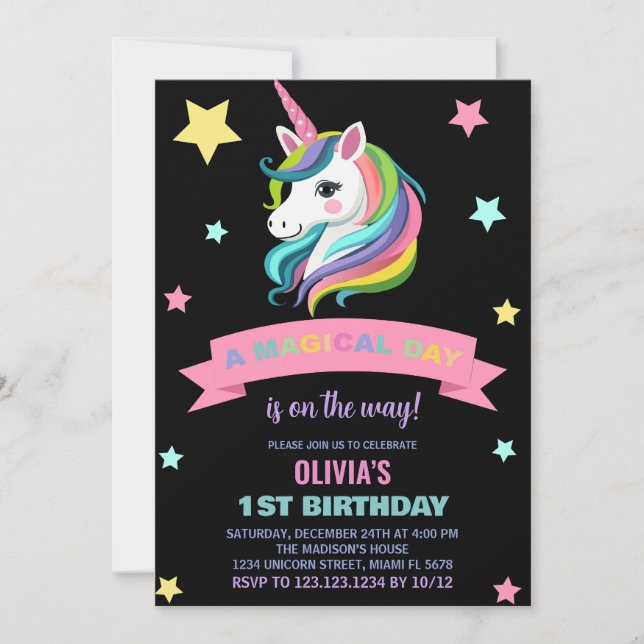 Unicorn Birthday-inbjudningar Inbjudningar (Framsida)