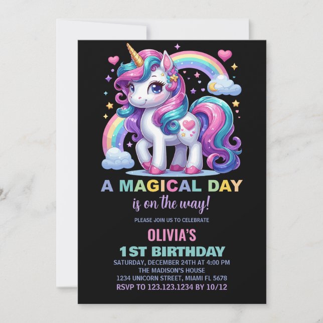 Unicorn Birthday-inbjudningar Inbjudningar (Framsida)