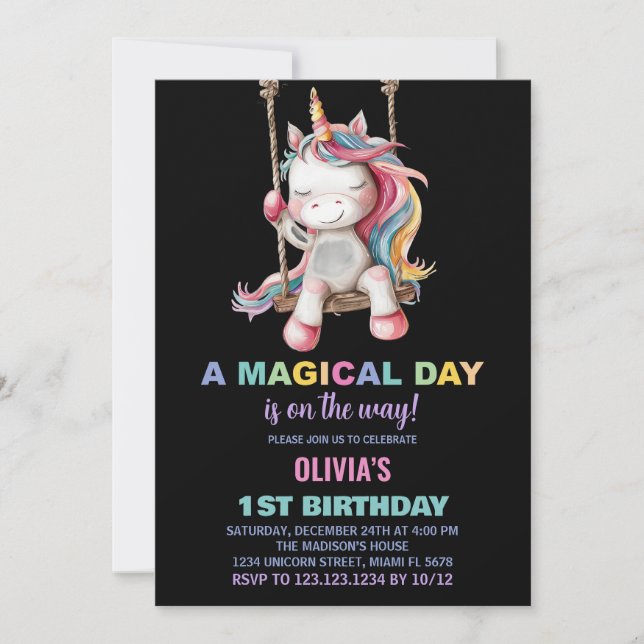 Unicorn Birthday-inbjudningar Inbjudningar (Framsida)
