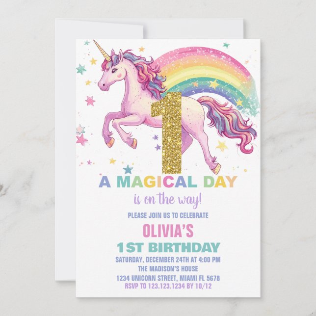 Unicorn Birthday-inbjudningar Inbjudningar (Framsida)