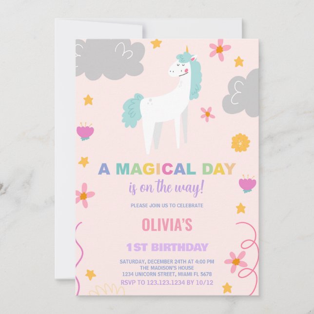 Unicorn Birthday-inbjudningar Inbjudningar (Framsida)