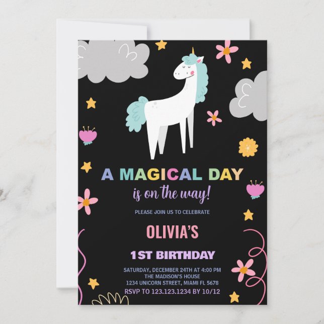 Unicorn Birthday-inbjudningar Inbjudningar (Framsida)