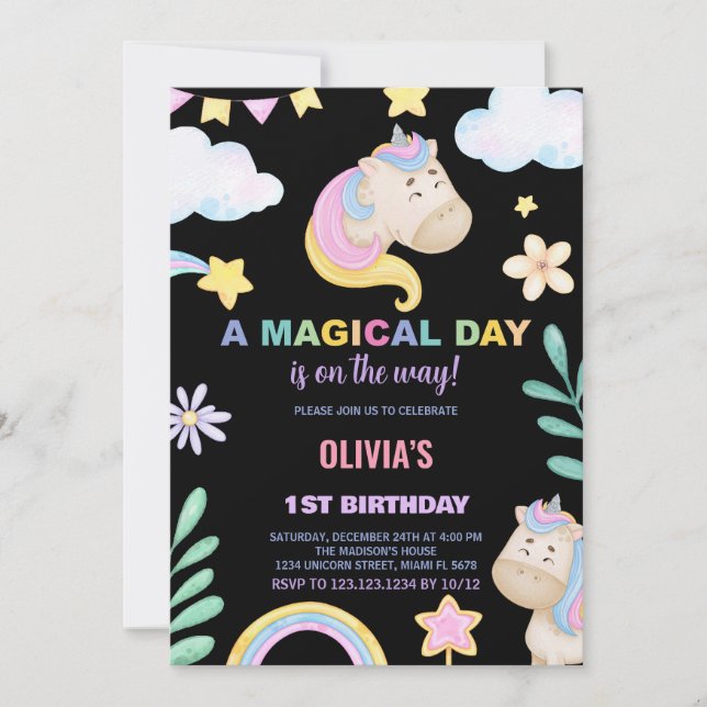 Unicorn Birthday-inbjudningar Inbjudningar (Framsida)