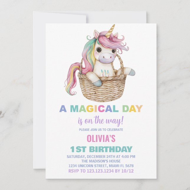 Unicorn Birthday-inbjudningar Inbjudningar (Framsida)