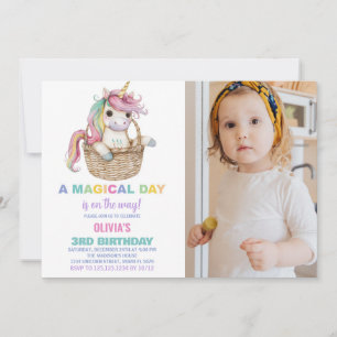 Unicorn Birthday-inbjudningar med foto Inbjudningar