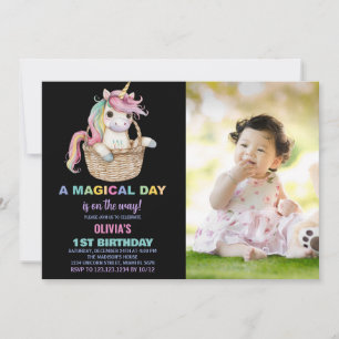 Unicorn Birthday-inbjudningar med foto Inbjudningar