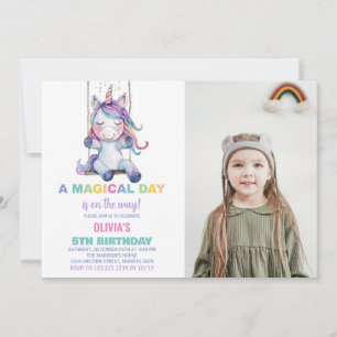Unicorn Birthday-inbjudningar med foto Inbjudningar