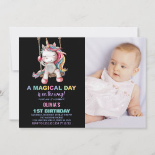 Unicorn Birthday-inbjudningar med foto Inbjudningar