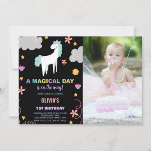 Unicorn Birthday-inbjudningar med foto Inbjudningar