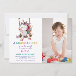Unicorn Birthday-inbjudningar med foto Inbjudningar