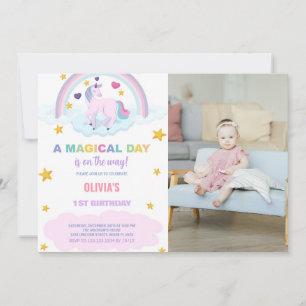 Unicorn Birthday-inbjudningar med foto Inbjudningar