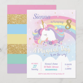 Unicorn Birthday-inbjudningar Rainbow Girl Inbjudningar