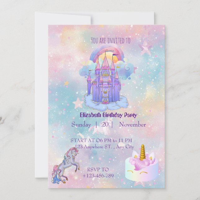 Unicorn birthday Invitation card Inbjudningar (Framsida)