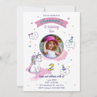 Unicorn birthday invitation girl bday invite inbjudningar