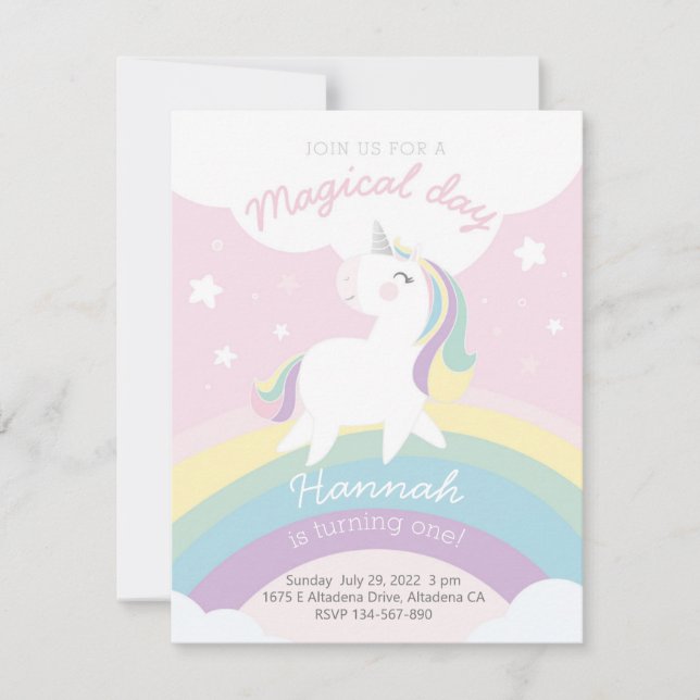 Unicorn birthday invitation inbjudningar (Framsida)