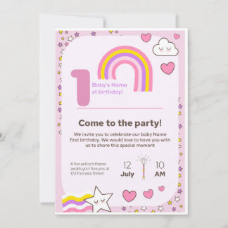 unicorn Birthday Invitation  Julkort