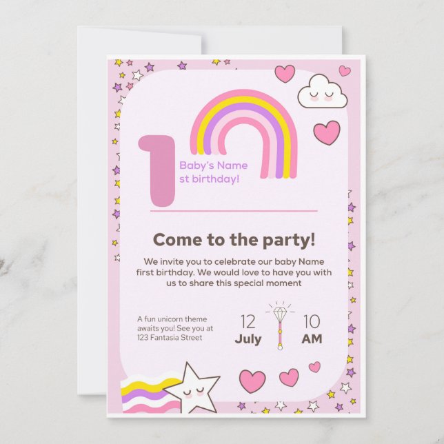 unicorn Birthday Invitation  Julkort (Framsida)