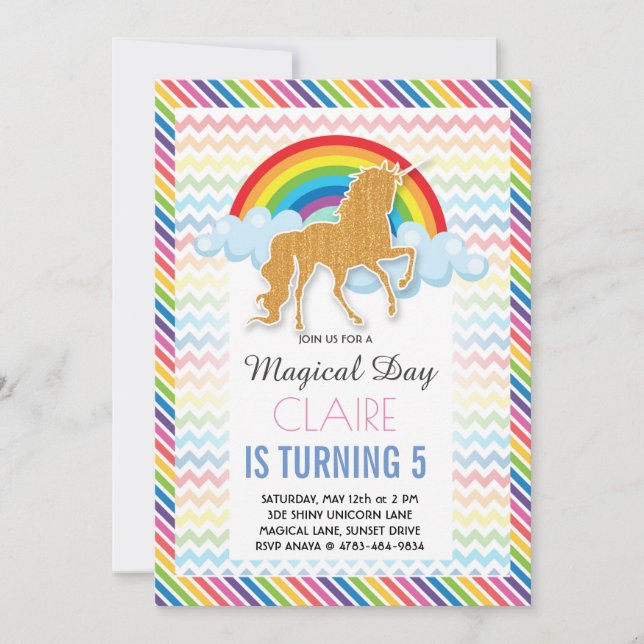 Unicorn Birthday invitation Magical Rainbow Inbjudningar (Framsida)