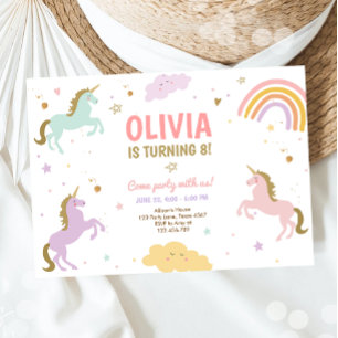 Unicorn Birthday Magic Rainbow Unicorn Party Inbjudningar
