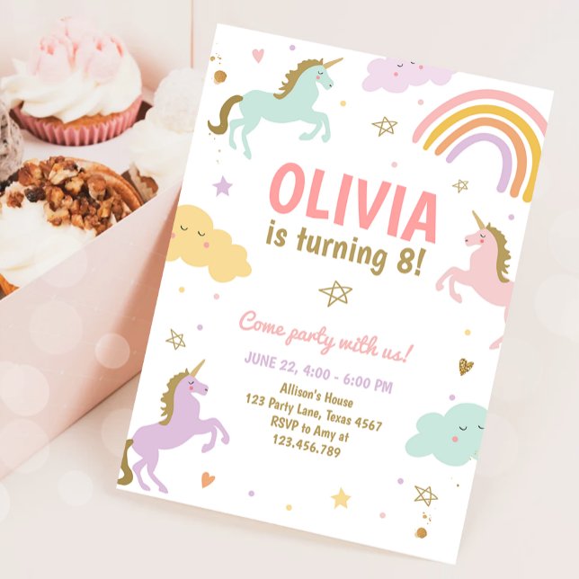 Unicorn Birthday Magic Rainbow Unicorn Party Inbjudningar (Skapare uppladdad)