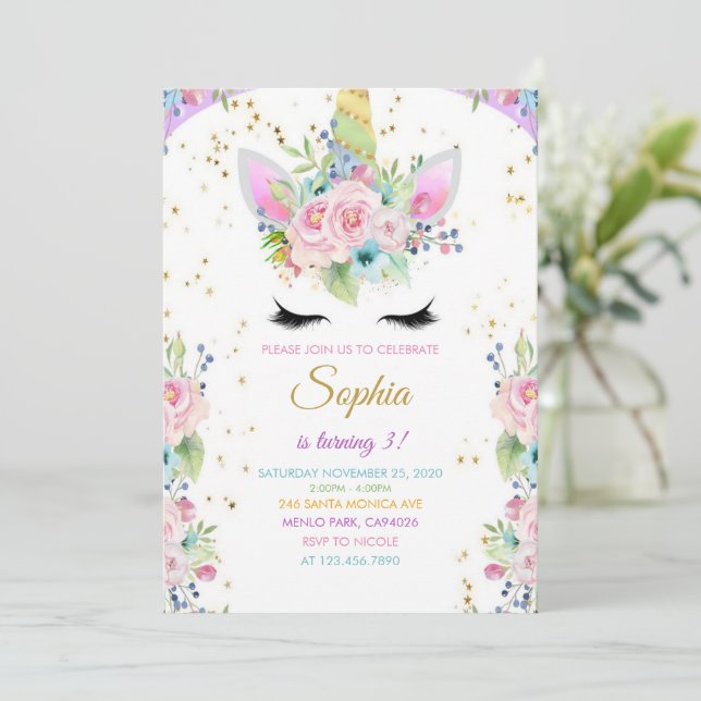 Unicorn Birthday med inbjudan från Glitter (Stående Fram)