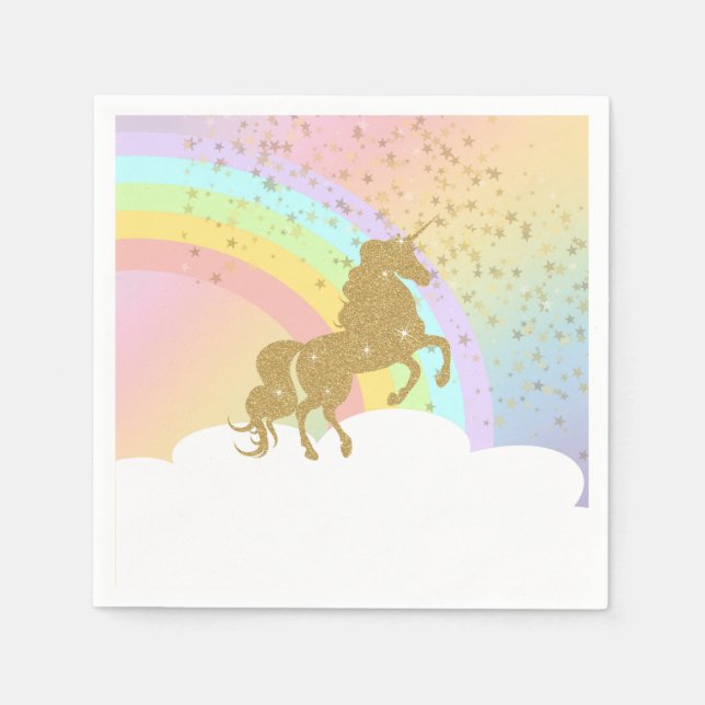 Unicorn Birthday Napkin - Guld Unicorn Pappersservett (Framsidan)