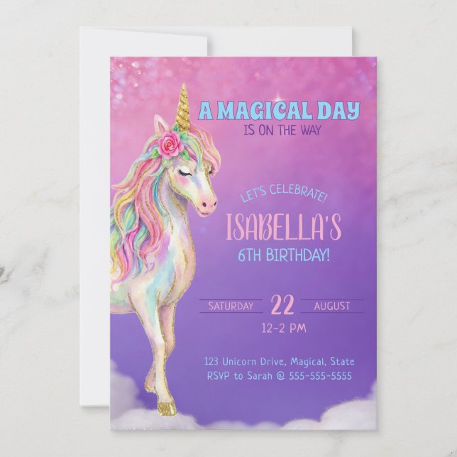 Unicorn Birthday Party Invitation Inbjudningar (Framsida)