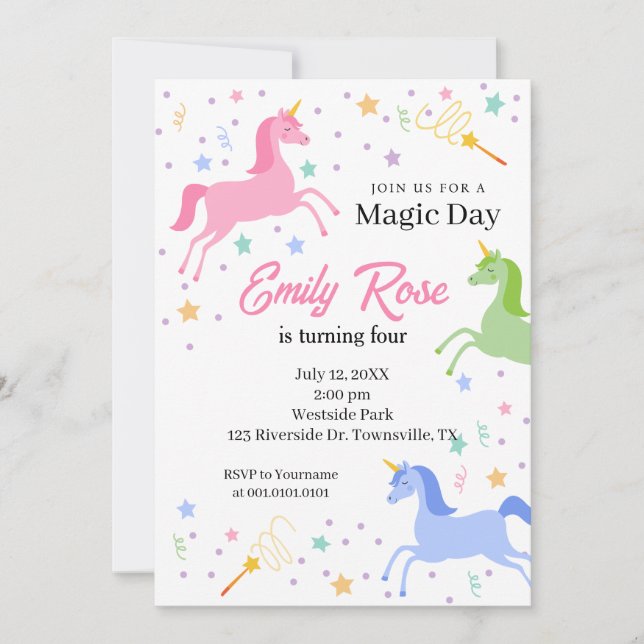Unicorn Birthday Party Invitation Inbjudningar (Framsida)