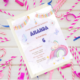 Unicorn Birthday Party, Rainbow & Clouds for Kids Inbjudningar