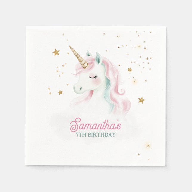 Unicorn Birthday, Pastel Unicorn, Rainbow Pappersservett (Framsidan)