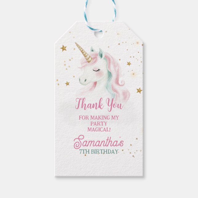 Unicorn Birthday, Pastel Unicorn, Rainbow Presentetikett (Framsidan)