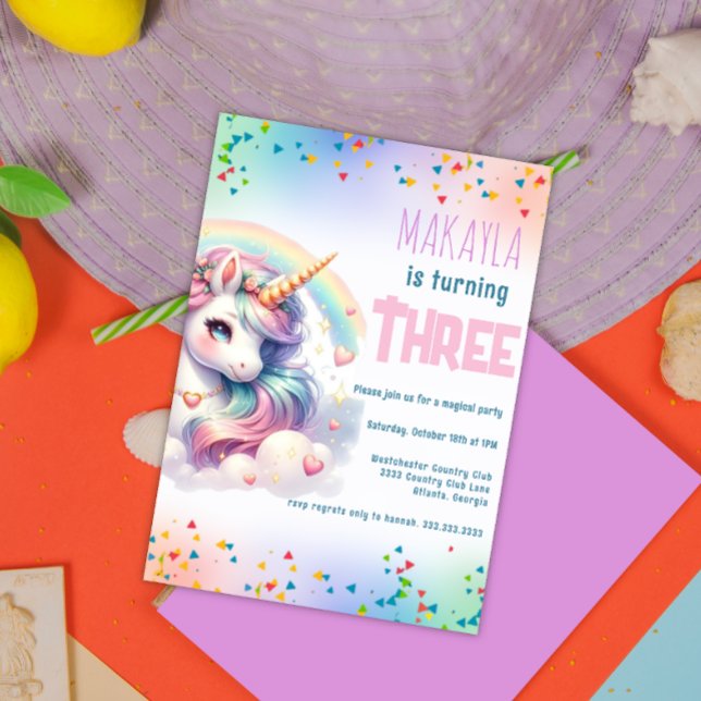 Unicorn Birthday Rainbow children Party Anpassade Inbjudningar (Skapare uppladdad)