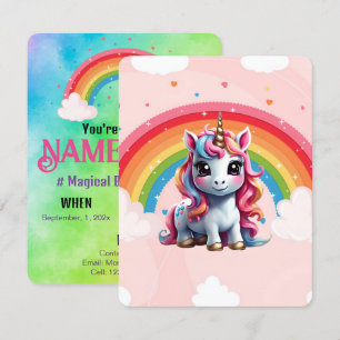Unicorn Birthday Rainbow-inbjudan, platta kort