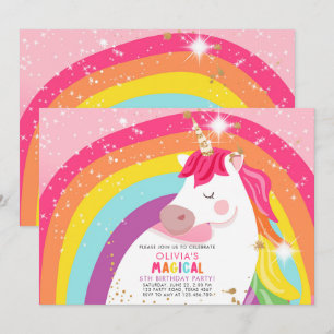 Unicorn Birthday Rainbow Party Magic Girl Invita Inbjudningar