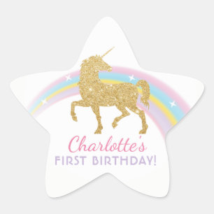 Unicorn Birthday Star Favor Stickers Stjärnformat Klistermärke