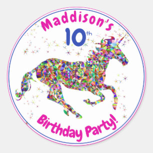 Unicorn Birthday Sticker Runt Klistermärke