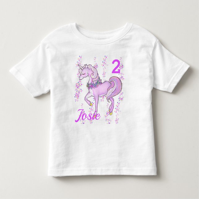 Unicorn Birthday T-shirt Little Girls NAMN AGE (Framsida)